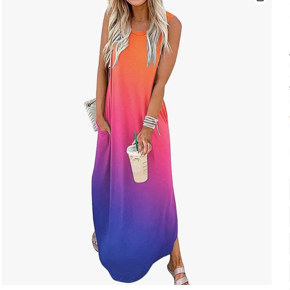Sunset Ombre Boho Maxi SunDress with Pockets Size M